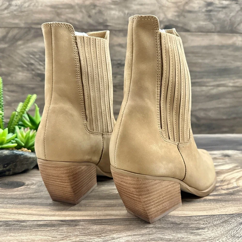 Steve Madden 8.5M Terezza Tan Nubuck Pull On Pointed Toe Western Ankle Bootie - Picture 8 of 12